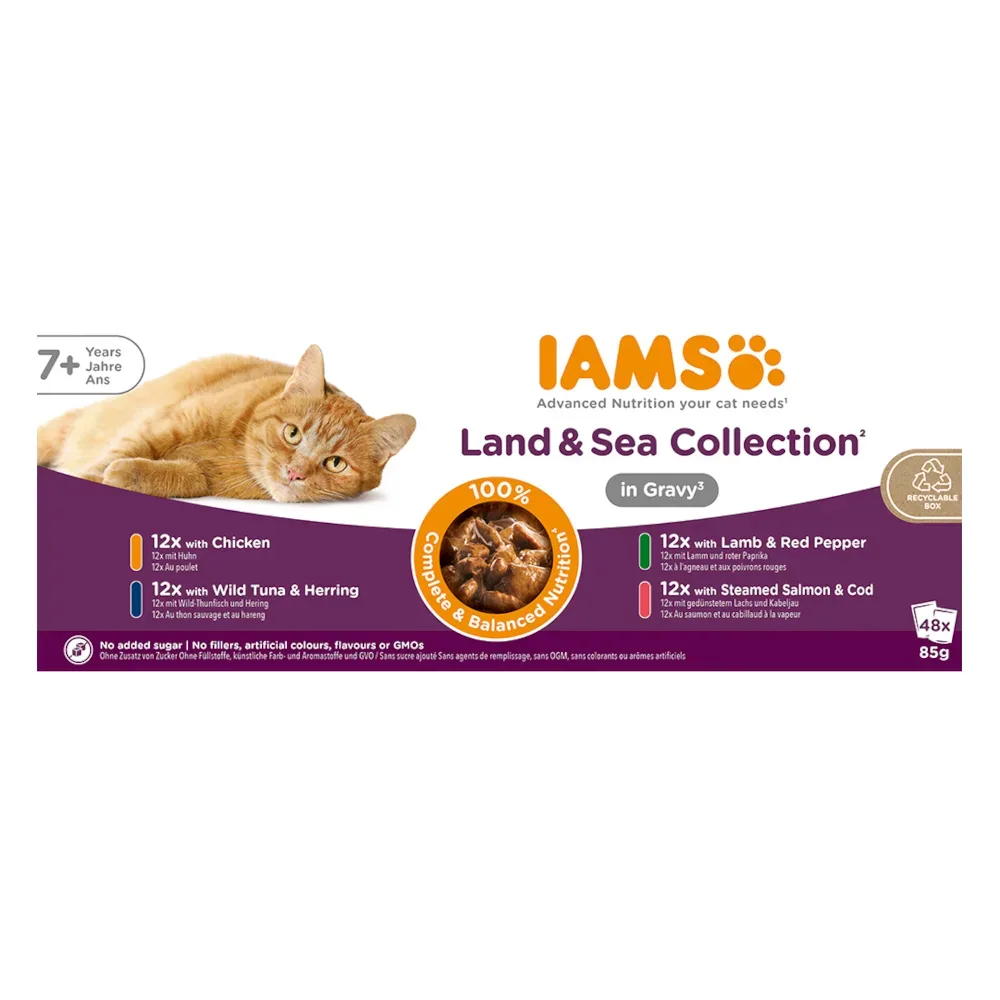 36 + 12 gratis! IAMS Land & Sea Collection Land & Sea Collection 48 x 85 g  - Senior 7+ in Sauce