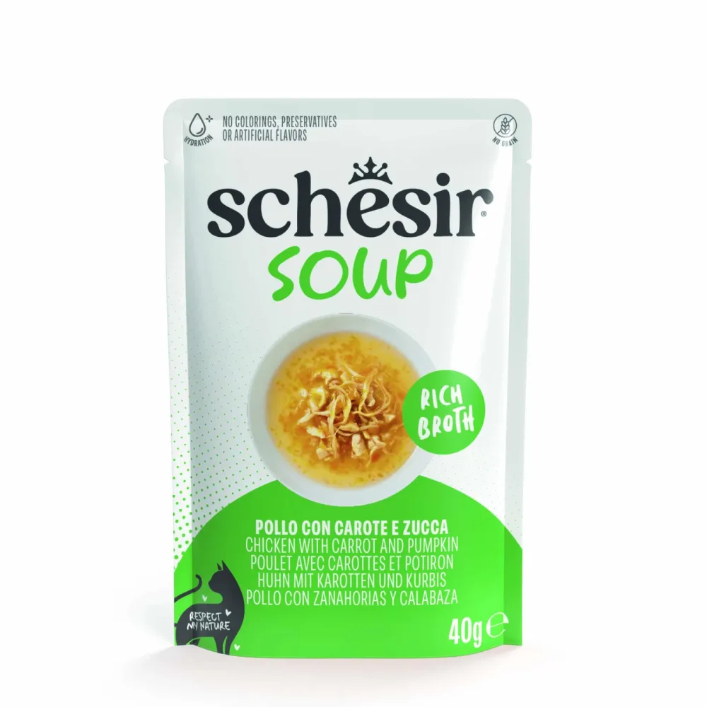 Sparpaket Schesir Cat Soup 24 x 40 g - Huhn mit Karotten und Kürbis