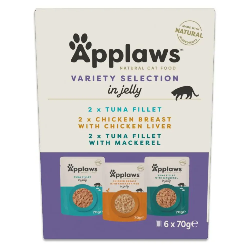 Probierpaket Applaws Cat Pouch in Jelly 6 x 70 g - Mixpaket Thunfisch & Hühnchen (3 Sorten)