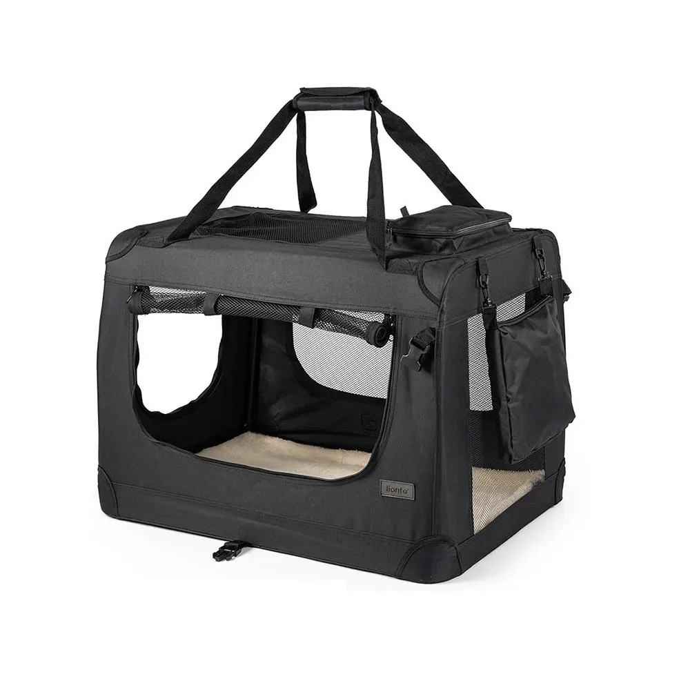 Lionto Hundetransportbox aus Textil, schwarz - B 61 x T 90 x H 65 cm