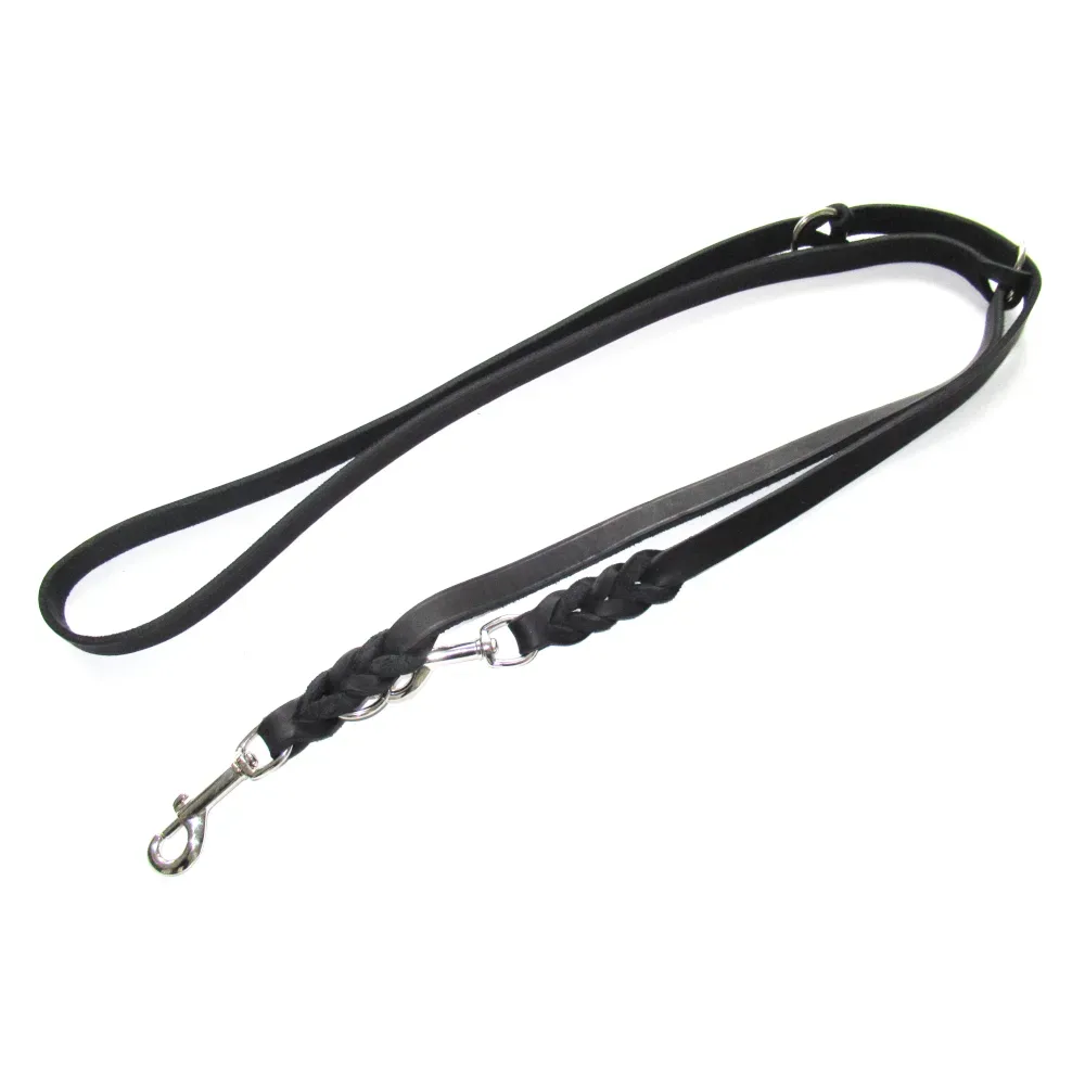 Heim Führleine mit eingeflochtenem Karabiner, schwarz - 220 cm lang, 18 mm breit
