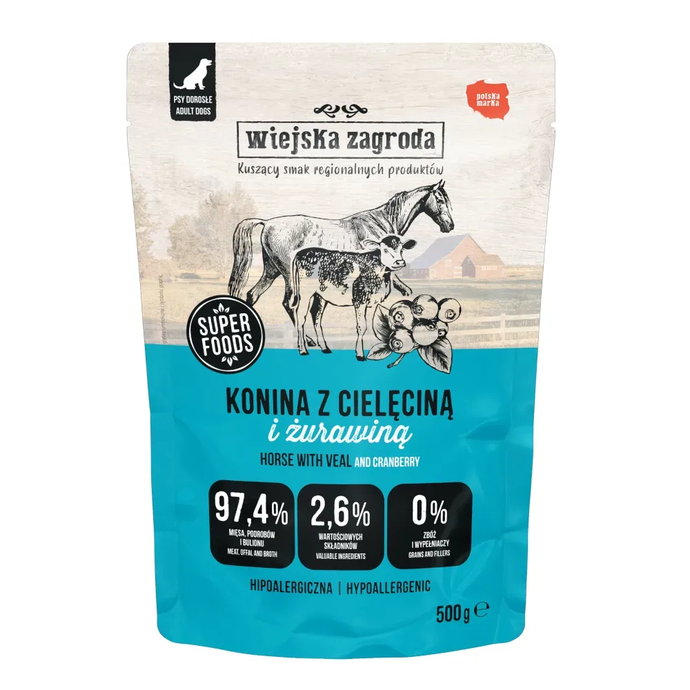 Wiejska Zagroda Dog Pouches 500 g - Pferdefleisch mit Kalbfleisch