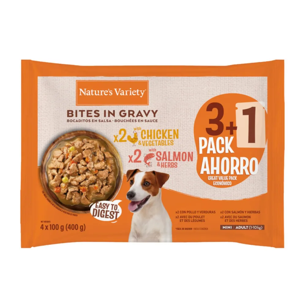 Nature's Variety Bites in Sosse Mini Adult 4 x 100 g - Huhn & Lachs