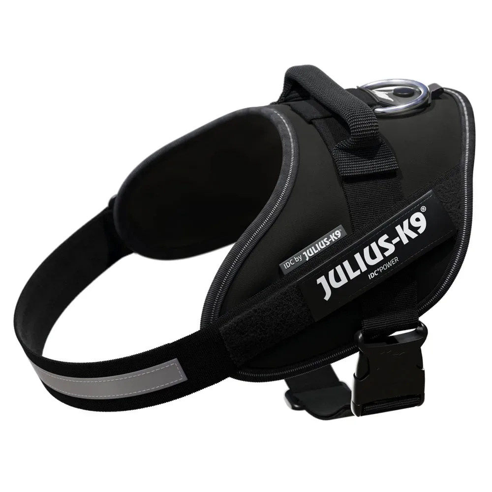 Sparset! JULIUS-K9 IDC®-Powergeschirr - schwarz + JULIUS-K9® Doppel-Führleine gummiert - Grösse 0 + 220 cm Leine (bis 50 kg)