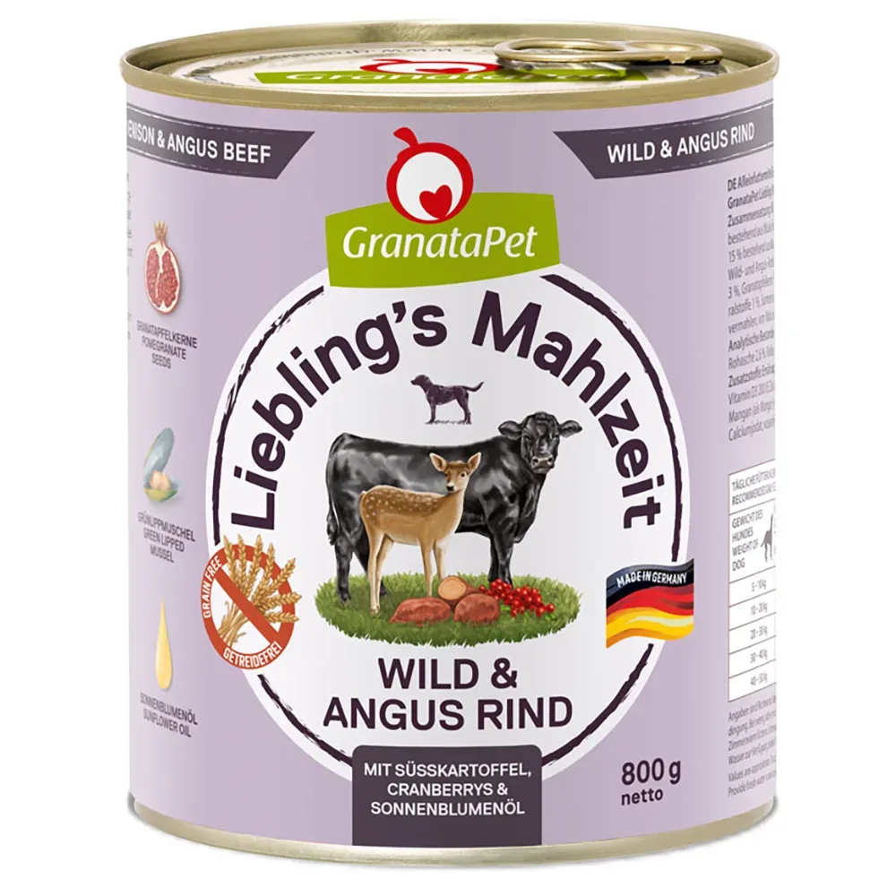 Sparpaket GranataPet Liebling's Mahlzeit 12 x 800 g - Wild & Angus Rind