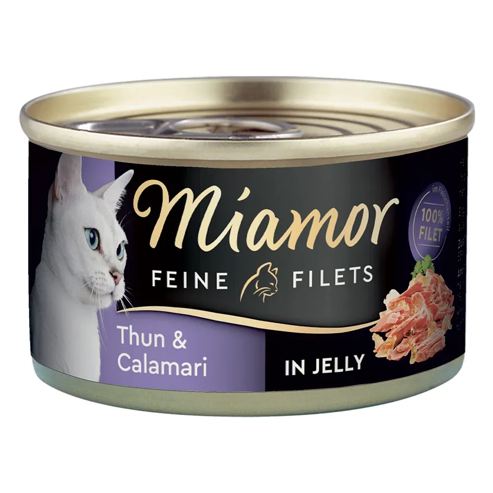 Sparpaket: 12 x 100 g Miamor Feine Filets - Heller Thunfisch & Calamari in Jelly