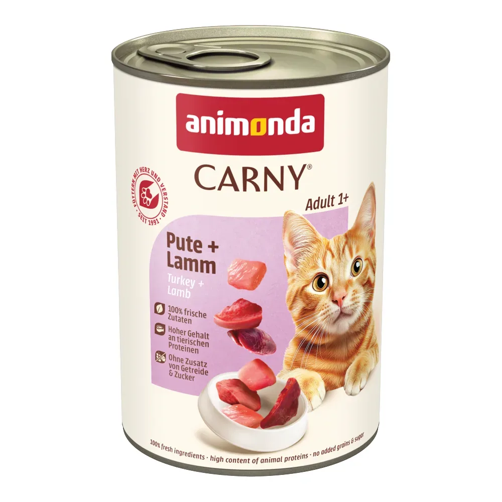 animonda Kombi-Paket: 12 x 400 g Carny Adult + 20 x 15 g Milkies Selection - Pute & Lamm + Milkies Snack (4 Sorten)