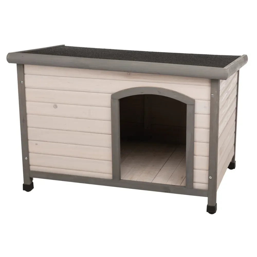 Spar-Komplettset: Trixie Natura Flachdach-Hundehütte Classic mit Isolierung - Grösse M - L: B 104 x T 68 x H 72 cm, grau