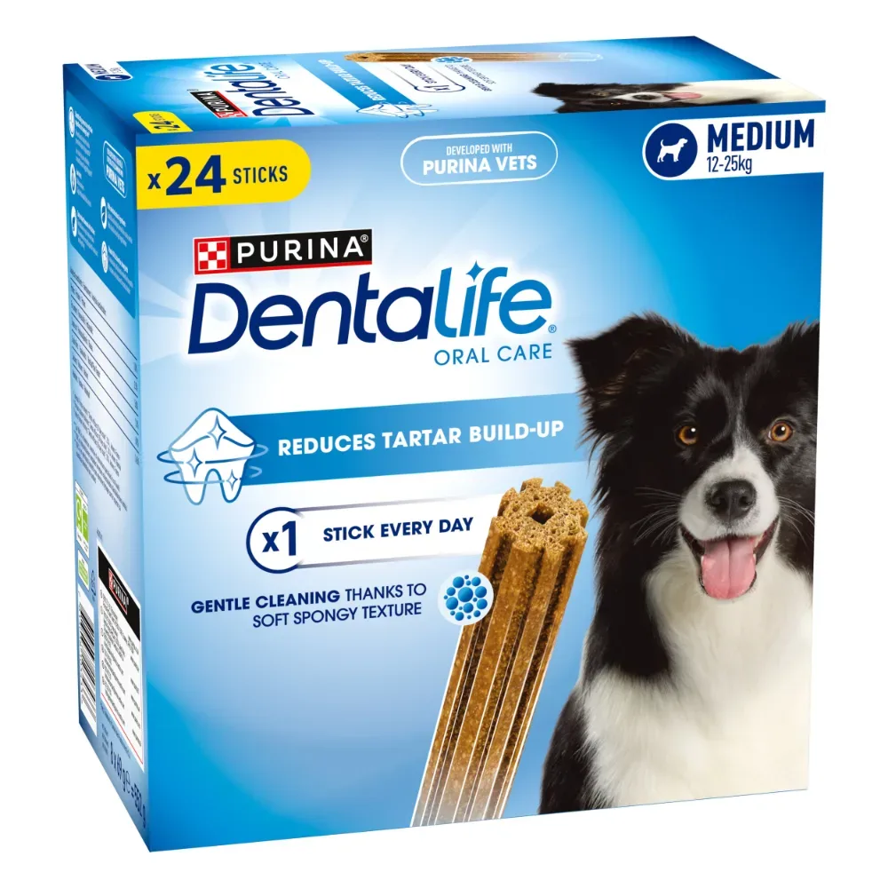 PURINA Dentalife Tägliche Zahnpflege-Snacks für mittelgrosse Hunde - 24 Sticks (8 x 69 g)