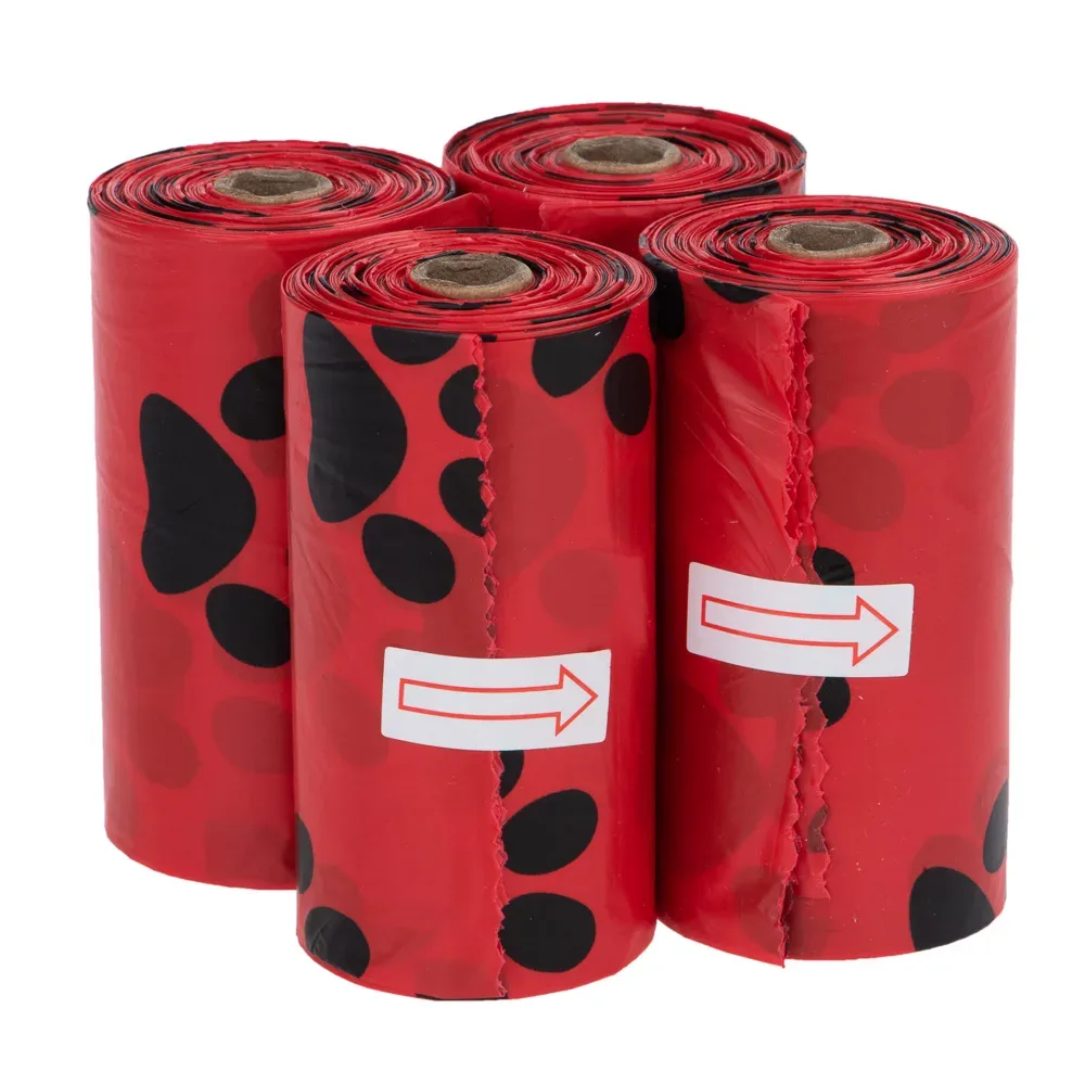 Hundekotbeutel mit Duft - 4 Rollen à 15 Beutel rot, Rose