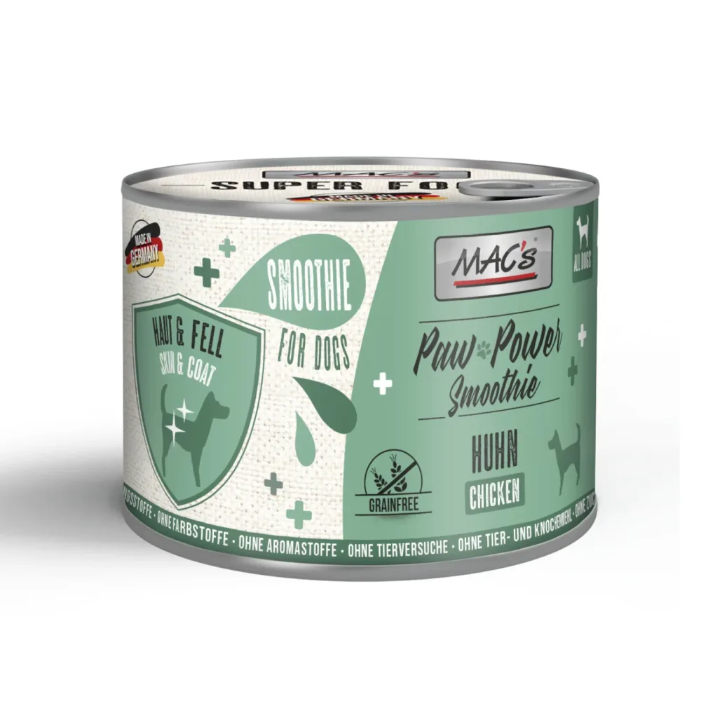 Sparpaket MAC's Dog Paw Power Smoothie 12 x 185 g - Plus Huhn - Haut & Fell