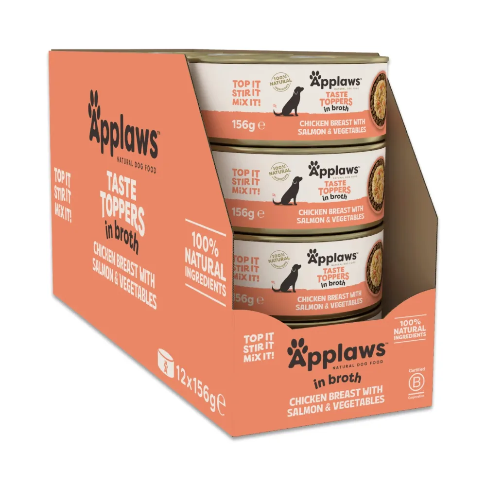 Applaws Taste Toppers Natural in Brühe 12 x 156 g - Huhn mit Lachs