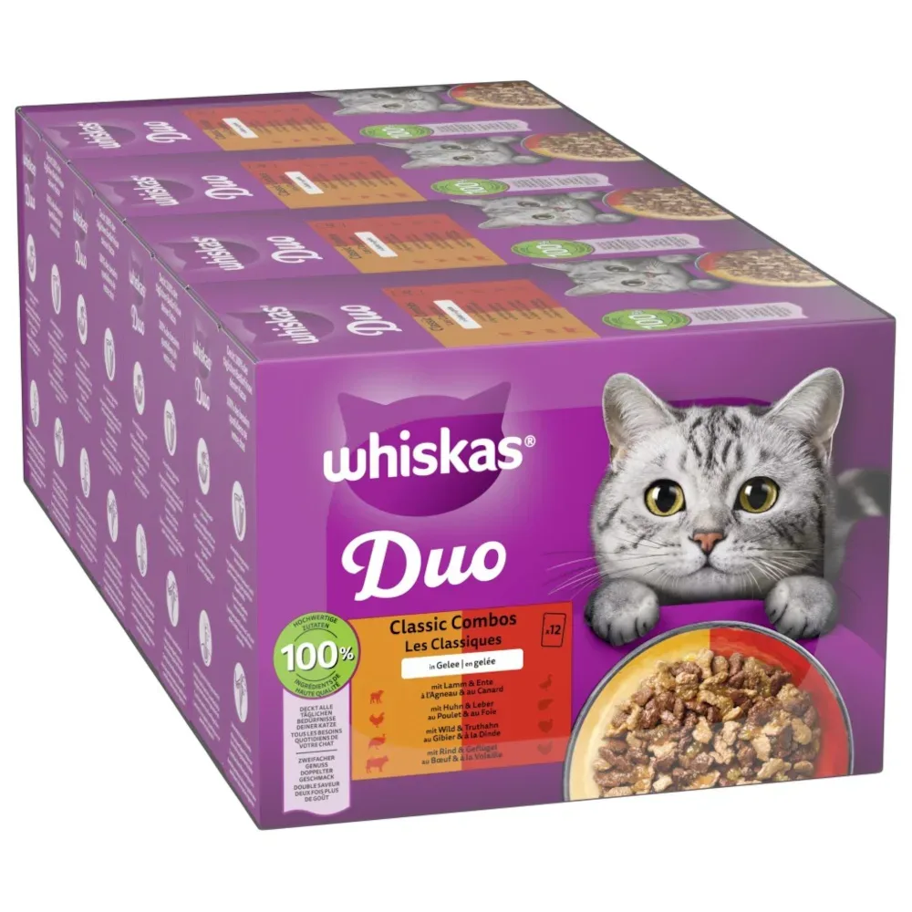 Jumbopack WHISKAS DUO Portionsbeutel 96 x 85 g - Classic Combos in Gelee