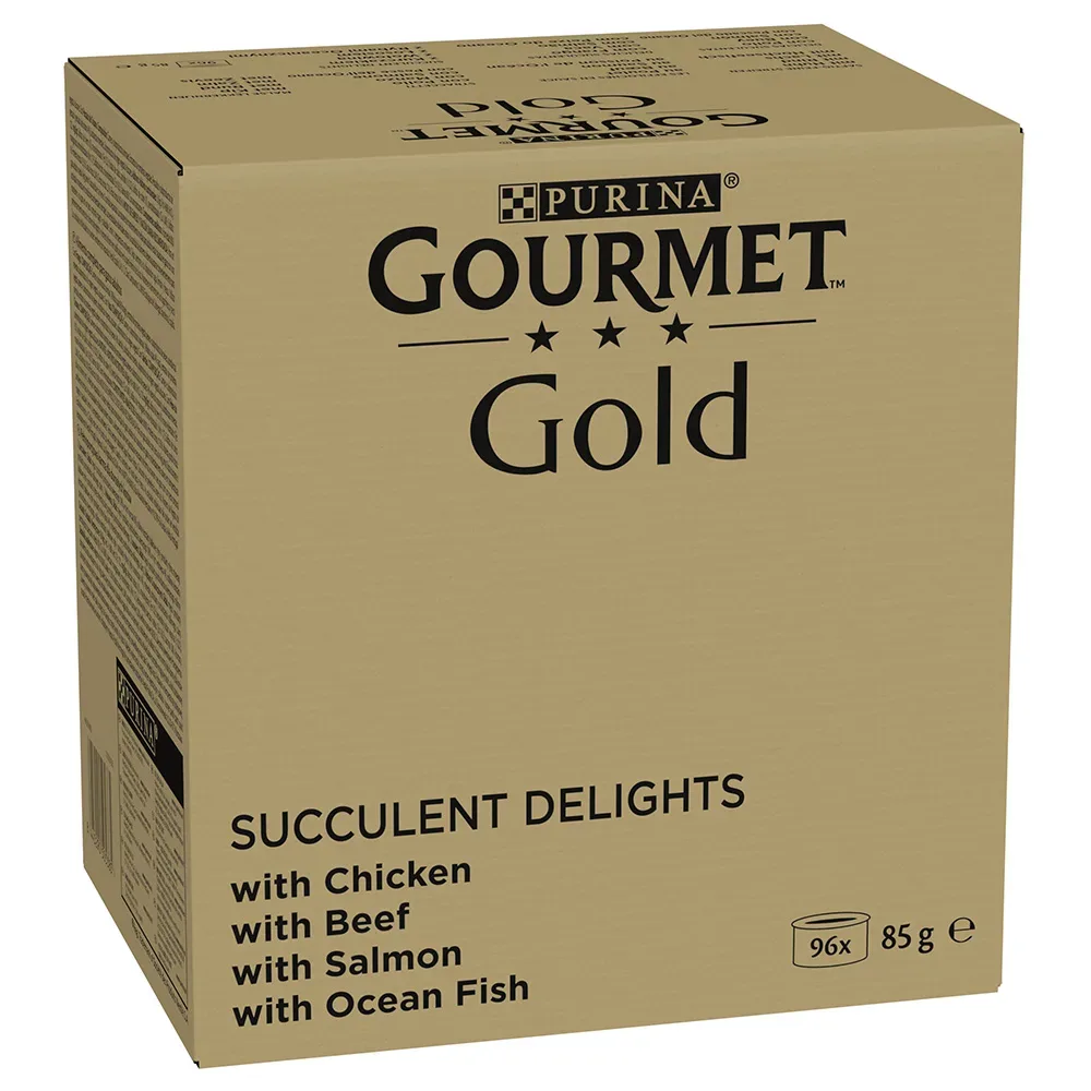 Jumbopack Gourmet Gold Saftig-Feine Streifen 96 x 85 g - Huhn, Meeresfisch, Rind, Lachs