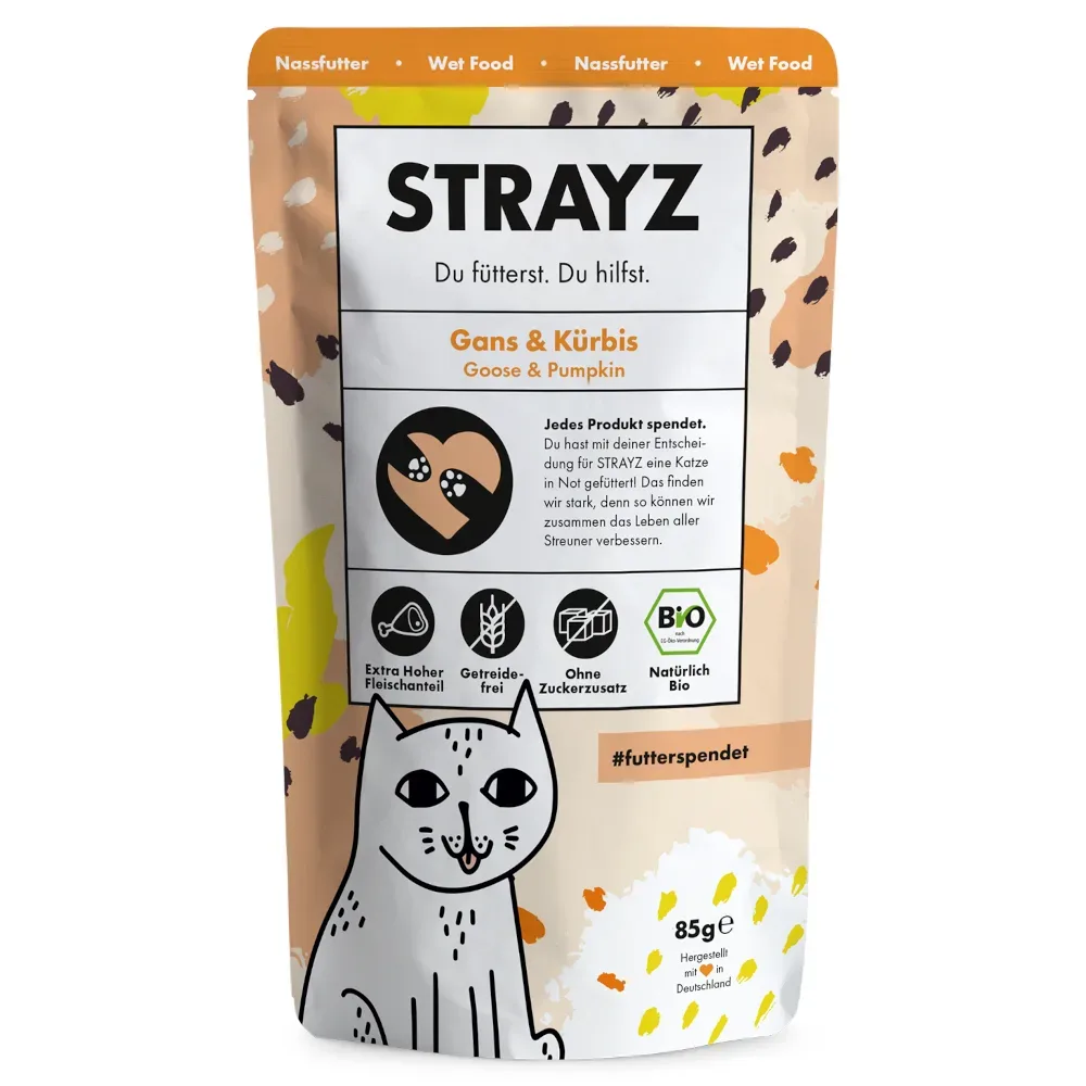 Sparpaket STRAYZ BIO Pouch 12 x 85 g - Bio-Gans & Bio-Kürbis
