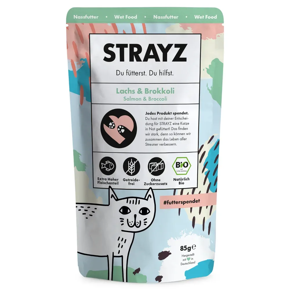 Sparpaket STRAYZ BIO Pouch 12 x 85 g - Bio-Lachs & Bio-Brokkoli