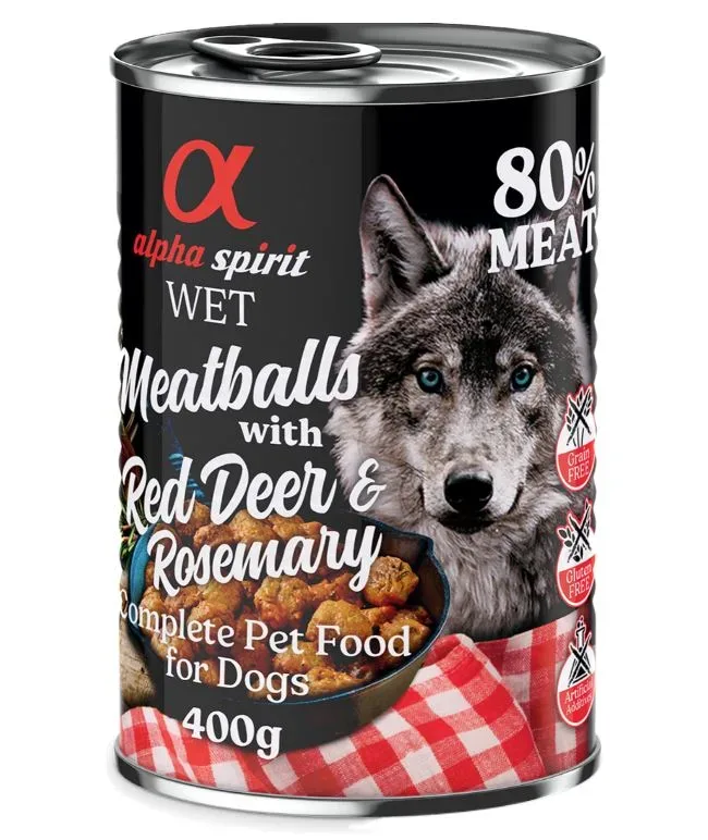alpha spirit Dog Meatballs 6 x 400 g - Rothirsch & Rosmarin