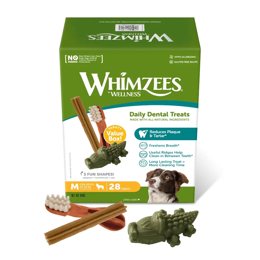 Whimzees by Wellness Mixbox - Grösse M: für mittelgrosse Hunde (12 - 18 kg, 28 Stück)