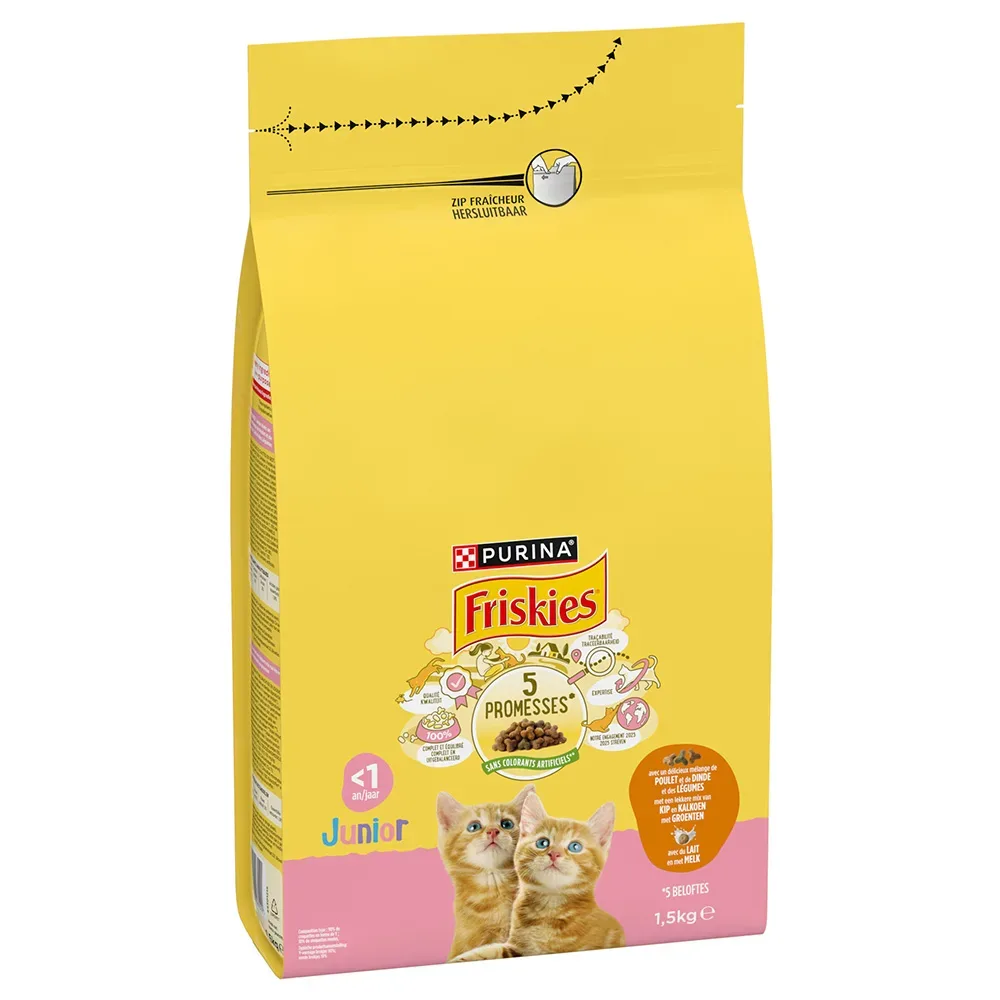 PURINA FRISKIES Junior Katze mit Huhn, Truthahn und Gemüse - Sparpaket: 3 x 1,5 kg