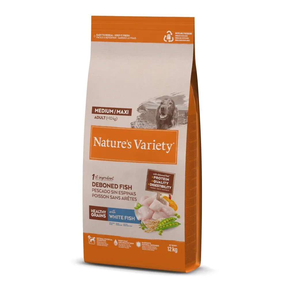 Nature's Variety Healthy Grains Medium/Maxi Adult Weissfisch - Sparpaket: 2 x 12 kg