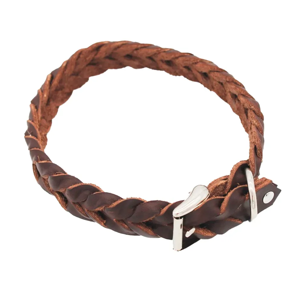 Heim Lederhalsband geflochten, braun - 44 - 54 cm Halsumfang, 25 mm breit