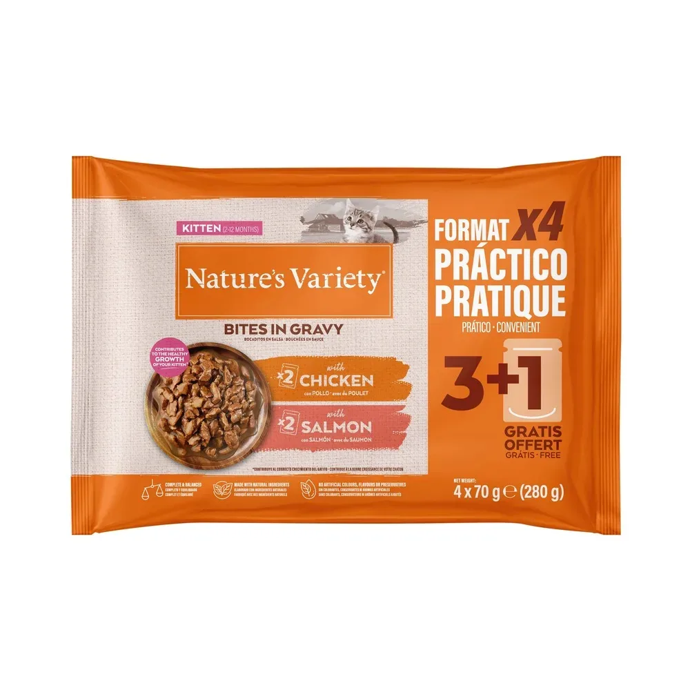 Sparpaket Nature's Variety Kitten Bites in Sosse 44 x 70 g - mit Huhn & Lachs