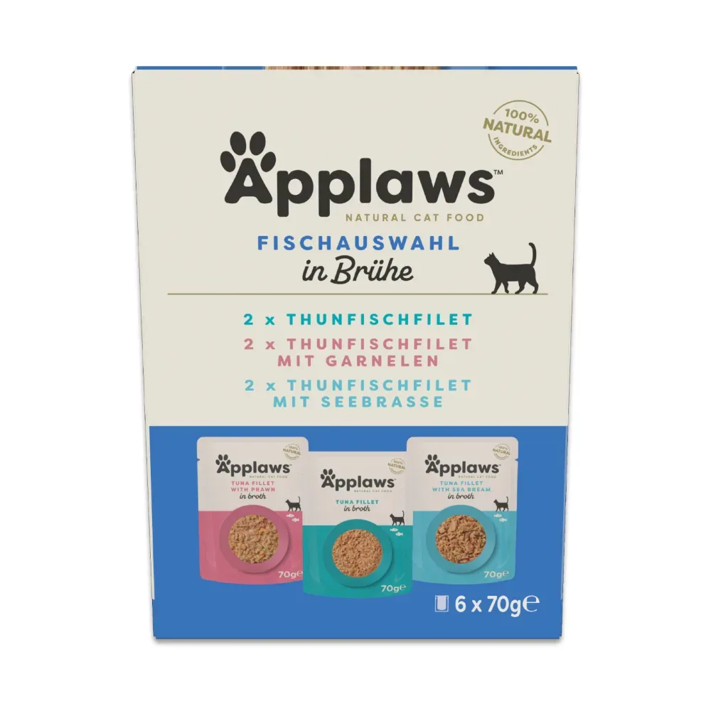 Sparpaket Applaws Cat Natural in Brühe 48 x 70 g - Probierpaket 3 Sorten mit Thunfisch & Hühnchen