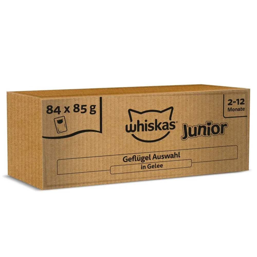 Jumbopack Whiskas Junior Frischebeutel 84 x 85 g - Klassische Auswahl in Sauce