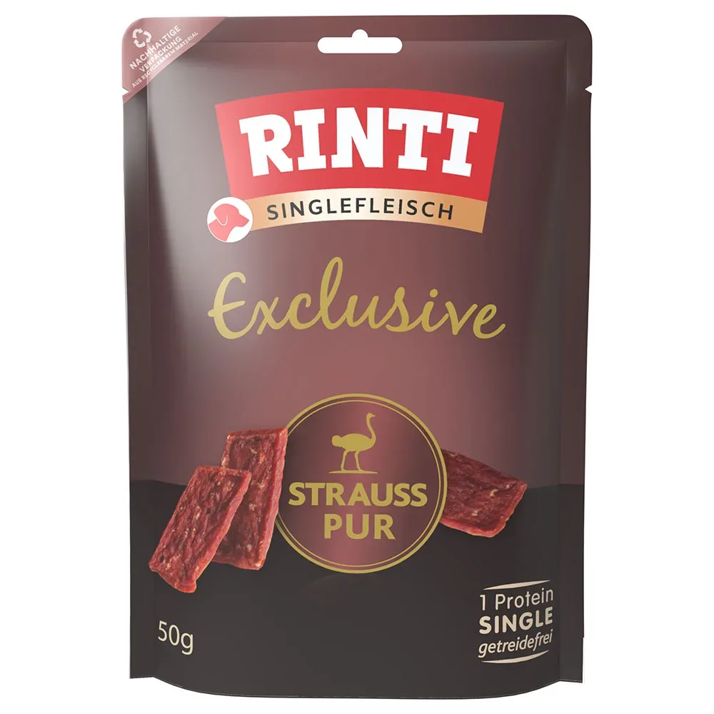 RINTI Singlefleisch Exclusive Snack - Sparpaket: Strauss Pur 3 x 50 g