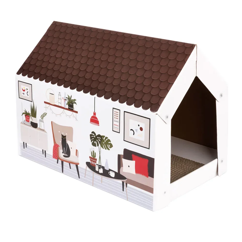 XL-Katzenhaus Home inkl. Kratzbrett - Winter - L 58 x B 36 x H 41 cm