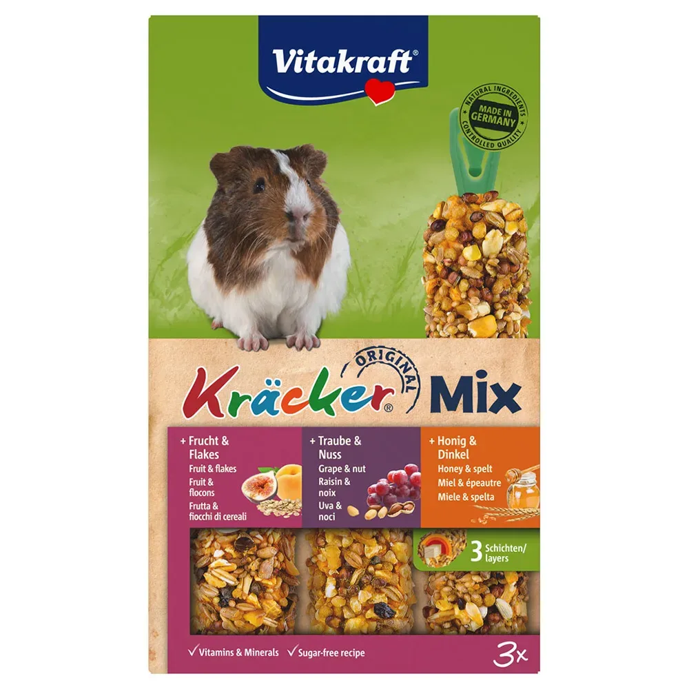 Vitakraft Meerschweinchen-Kräcker Trio-Mix - 1 x 3er Kombi (Honig, Traube, Frucht)
