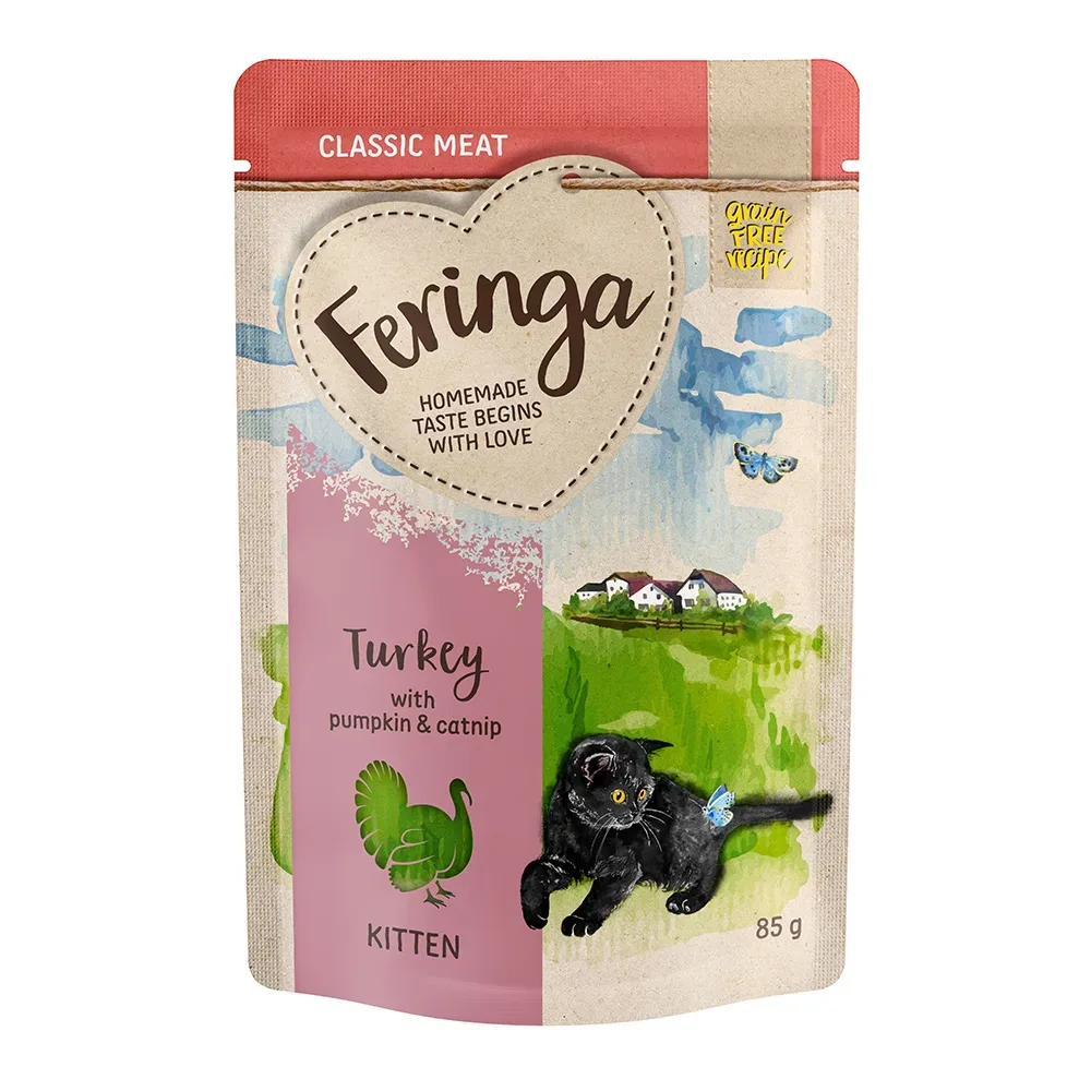 Feringa Classic Meat Menü Kitten Pouches 12 x 85 g - Mixpaket 1: Pute, Huhn & Kalb, Kaninchen & Huhn, Lachs & Huhn