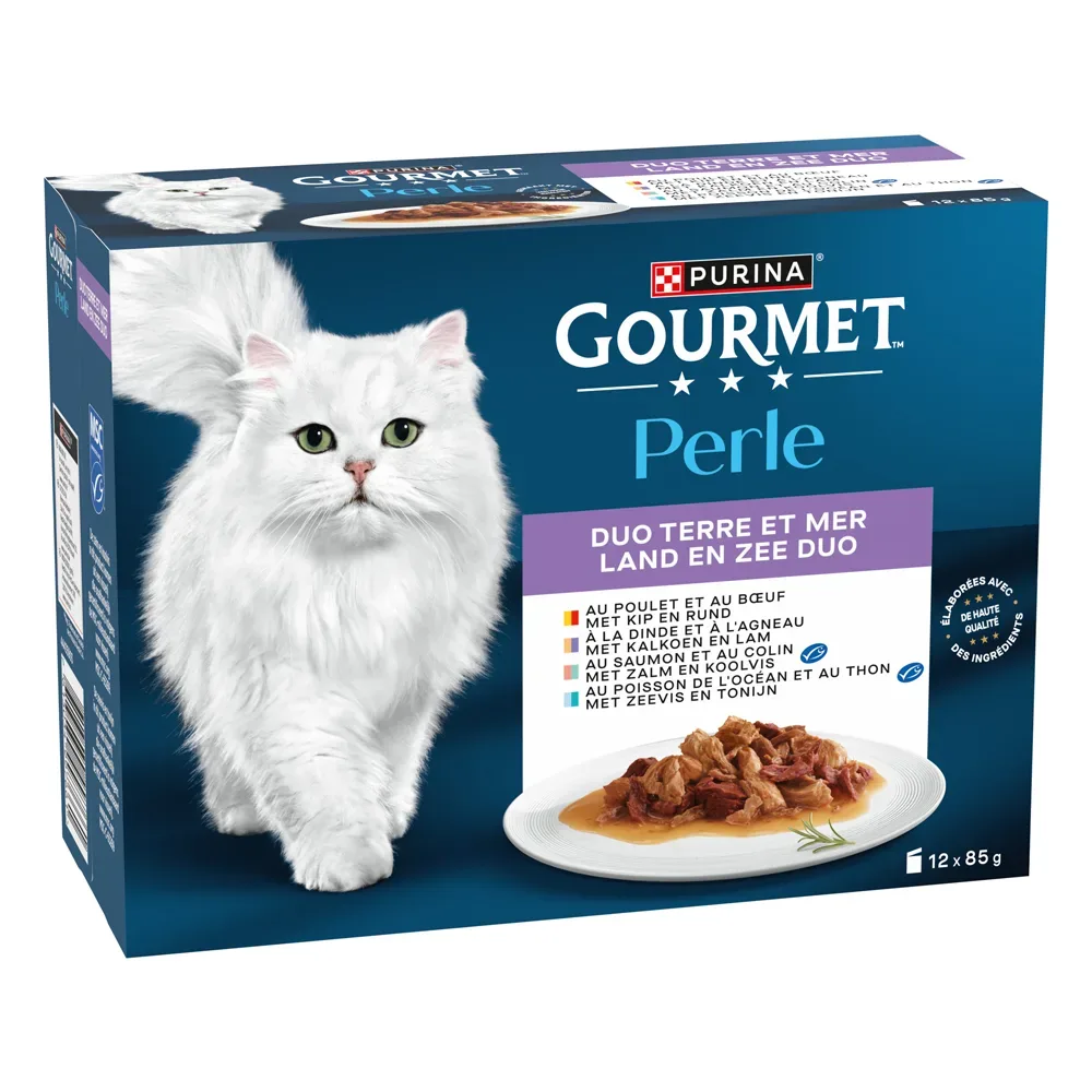 Gourmet Perle Gemischte Auswahl 12 x 85 g - Duo vom Land & aus dem Meer (4 Sorten)