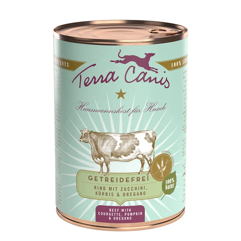 Sparpaket Terra Canis Getreidefrei 12 x 400 g - Rind mit Zucchini, Kürbis & Oregano