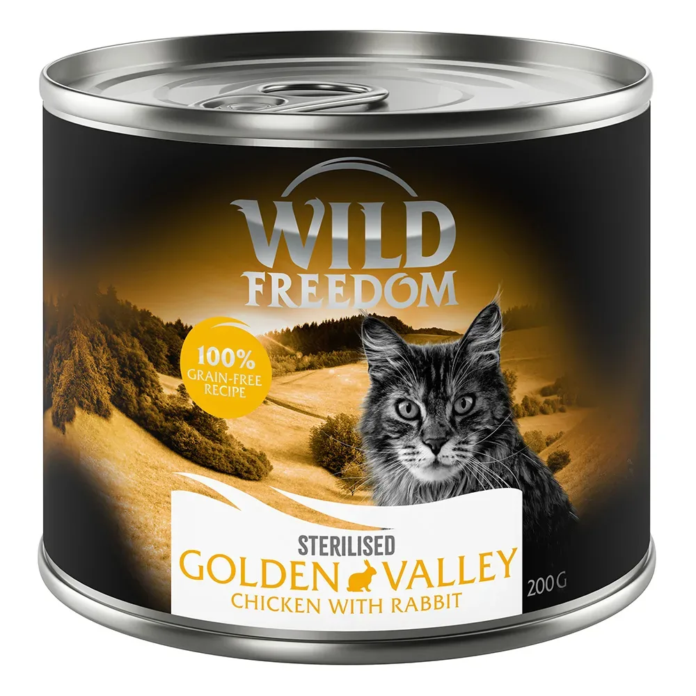 Wild Freedom Adult Sterilised 6 x 200 g - getreidefreie Rezeptur - NEU: Golden Valley - Kaninchen & Huhn