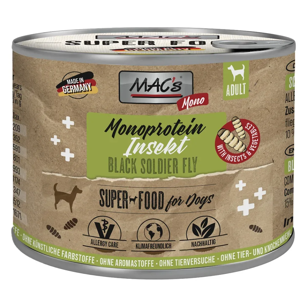 Sparpaket MAC's Monoprotein Insekten & Superfood 24 x 180 g - Schwarze Soldatenfliege (Hermetia illucens)