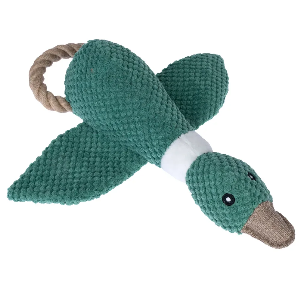 TIAKI Hundespielzeug Ente mit Seil - L 35 x B 32,5 x H 8 cm
