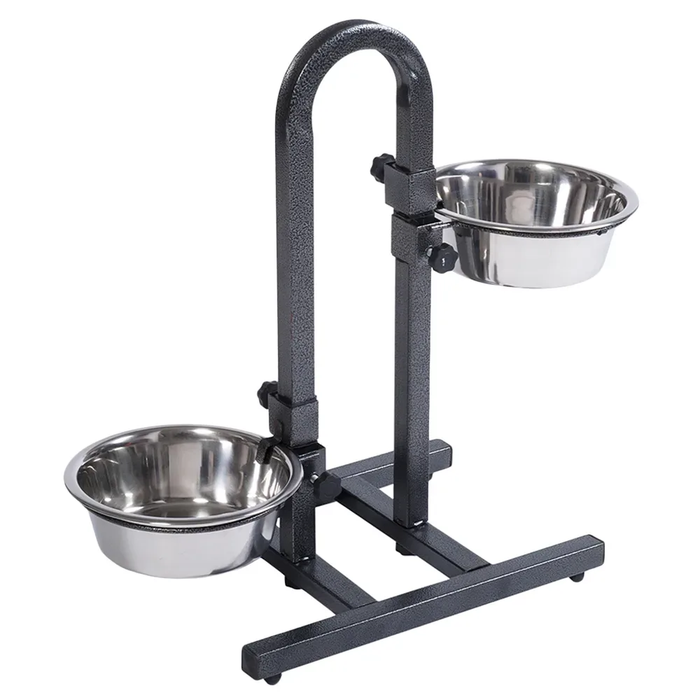 U-Hundebar inklusive 2 Edelstahlnäpfe - 2 x 1,8 l, Ø 21 cm, Höhe bis 44 cm