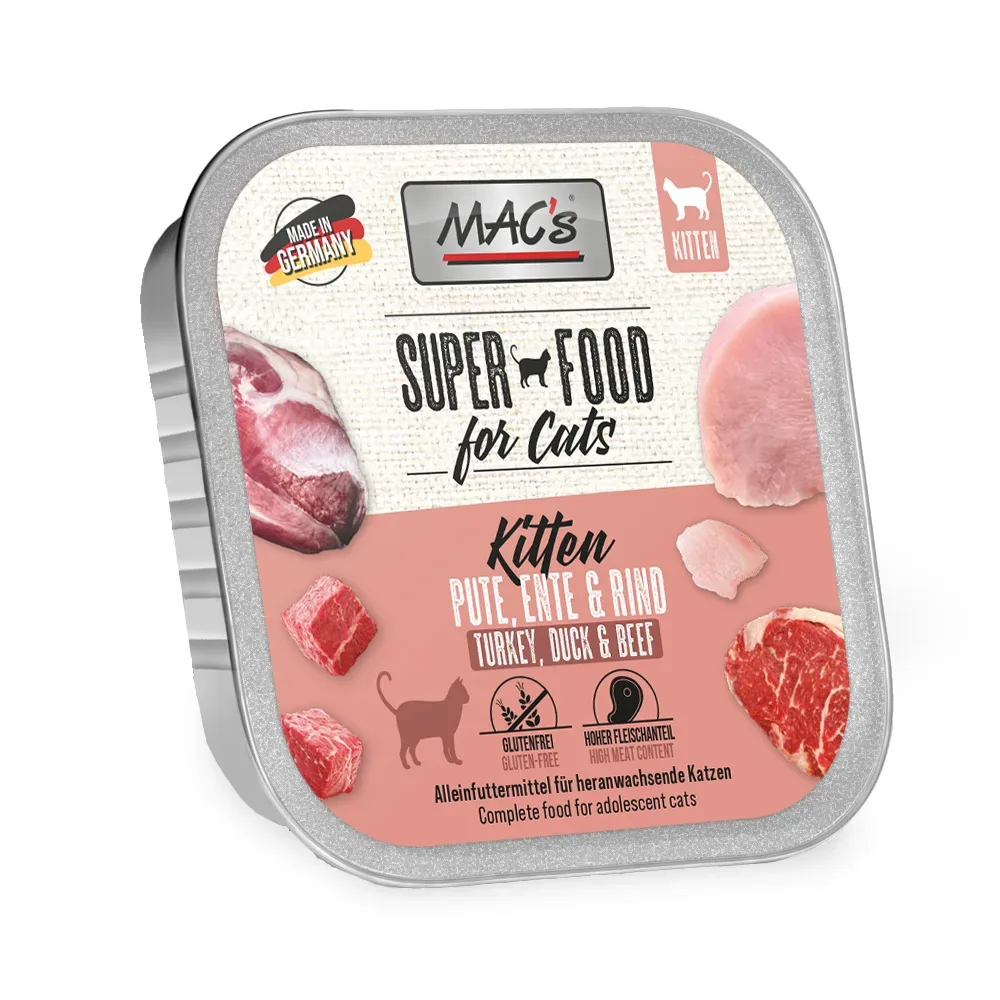 Sparpaket MAC's Cat Schale 32 x 100 g - Kitten Pute, Ente & Rind