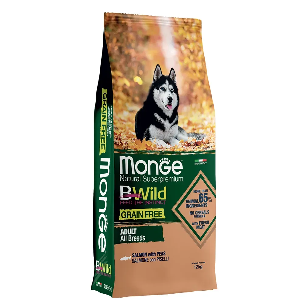 Monge Bwild Grain Free All Breeds Salmon & Peas - Sparpaket: 2 x 12 kg