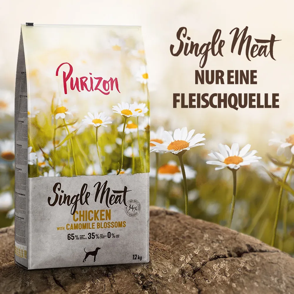 Purizon Single Meat Adult Huhn mit Kamilleblüten und Kürbis - getreidefrei - 4 x 1 kg