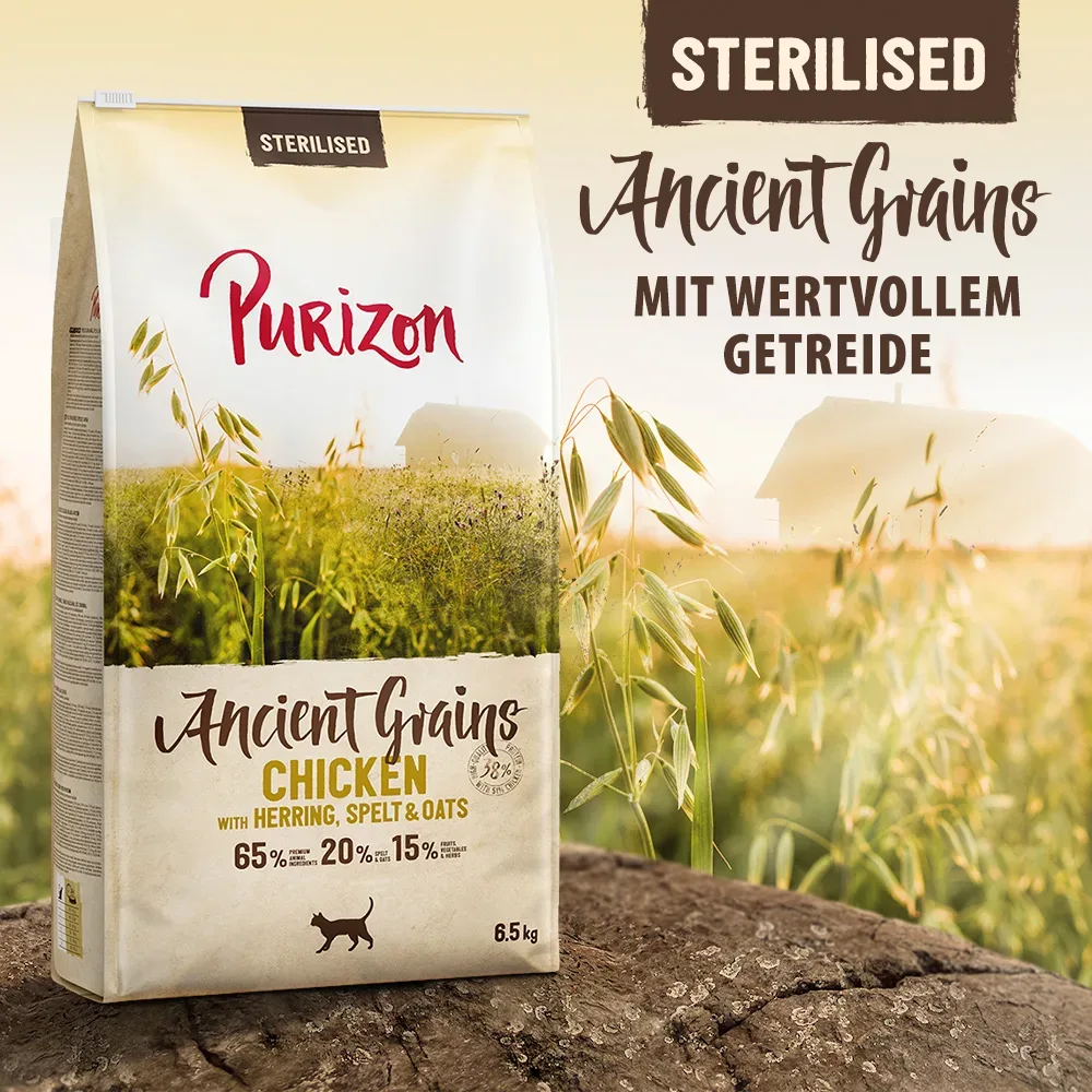 Sparpaket Purizon Adult Urgetreide 2 x 6,5 kg - Sterilised Huhn mit Fisch