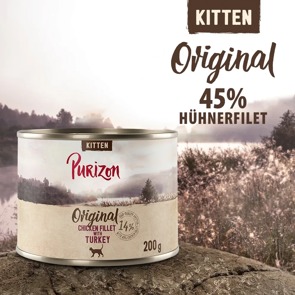Purizon Original 12 x 200 g - getreidefrei - Kitten: Hühnerfilet mit Truthahn