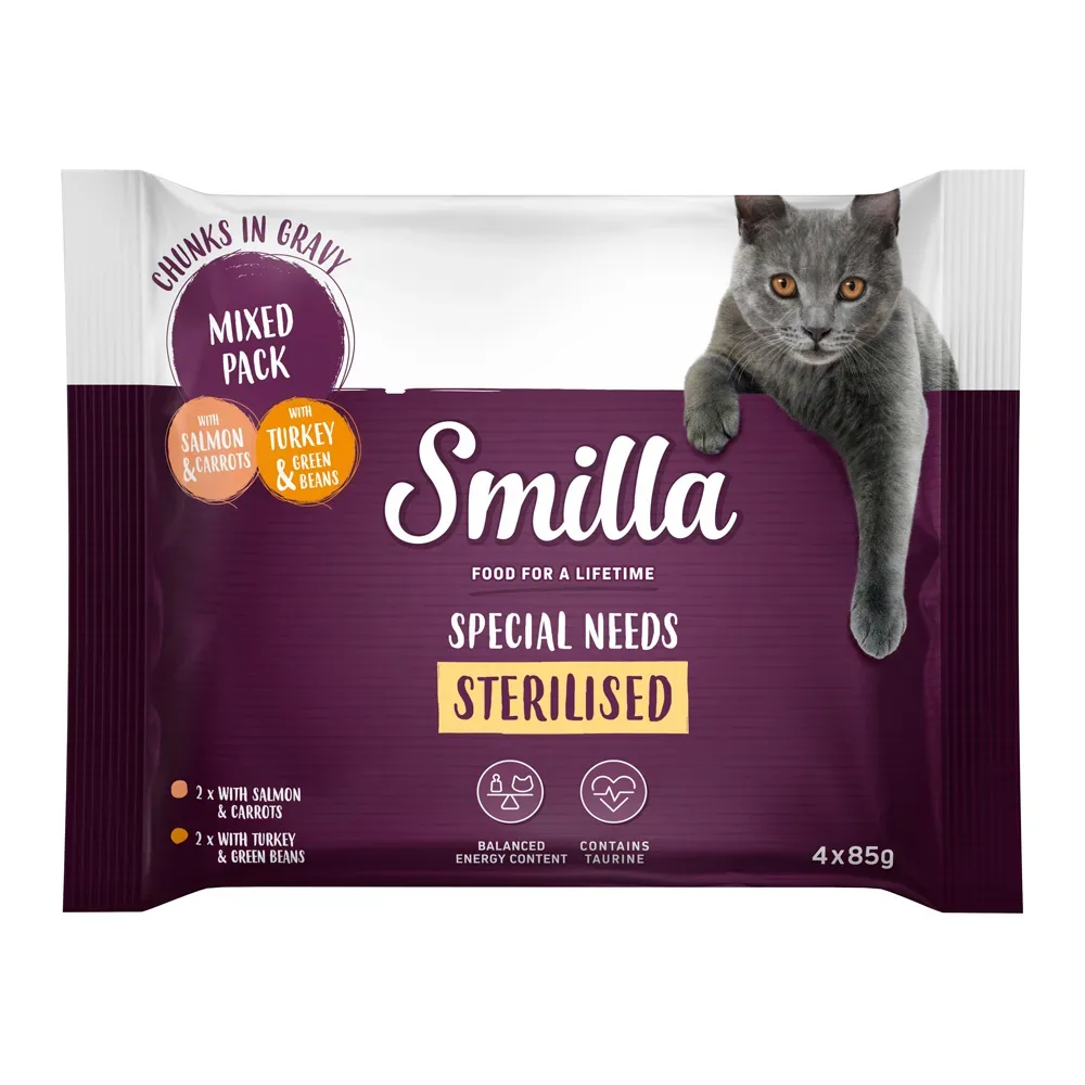 Smilla Frischebeutel Sterilised Häppchen mit Gemüse - 4 x 85 g Probiermix (Lachs, Pute)