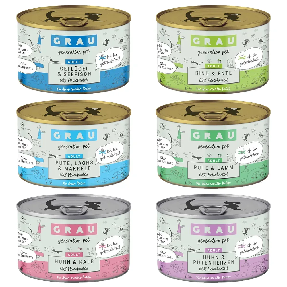 Sparpaket GRAU Adult Getreidefrei 12 x 200 g - Mix (6 Sorten)