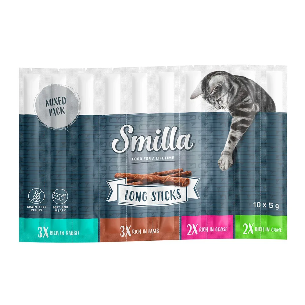 Sparpaket Smilla Long Sticks 30 x 5 g - Mixpaket 2 (Kaninchen, Gans, Lamm und Wild)