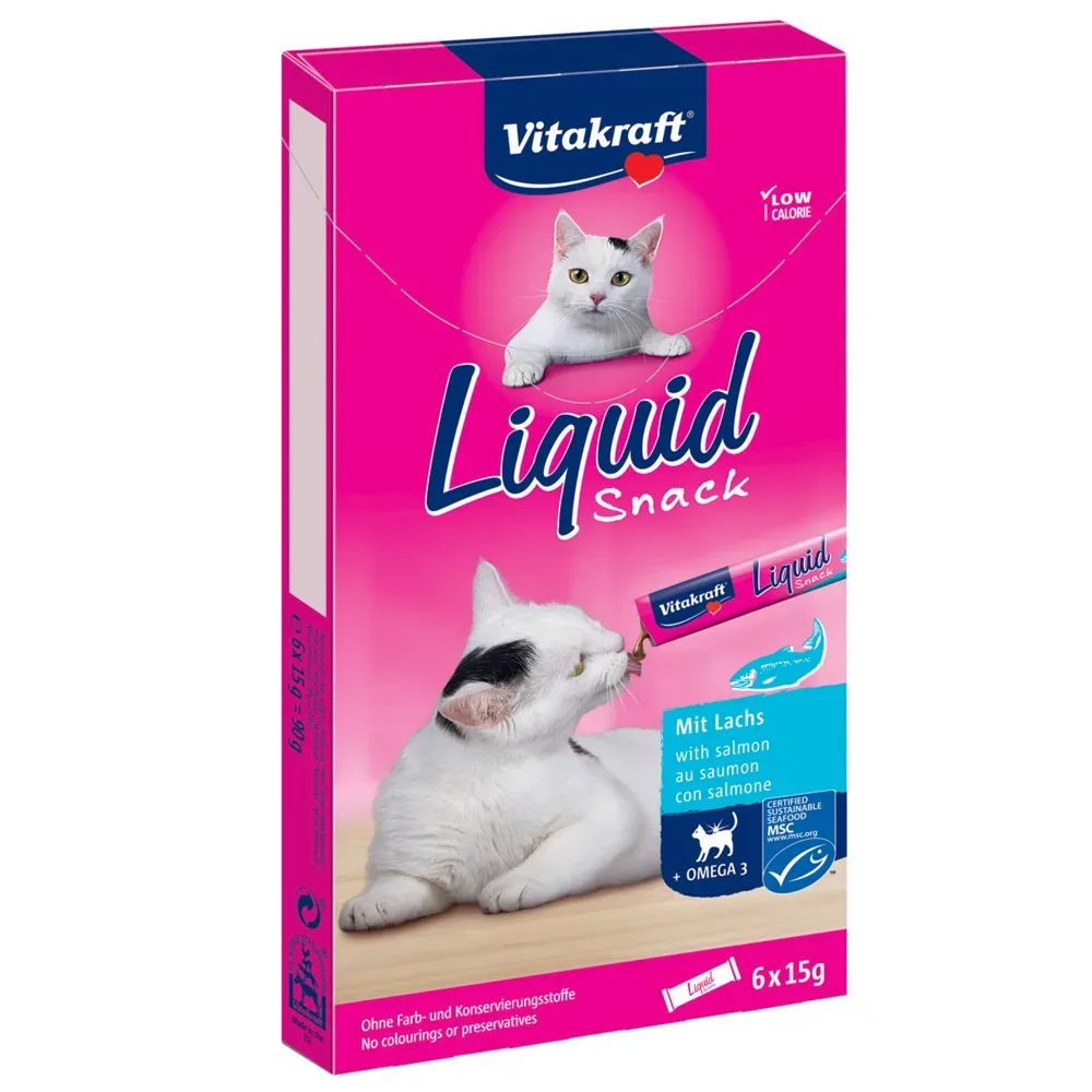 Vitakraft Cat Liquid-Snack mit Lachs + Omega 3 - 48 x 15 g