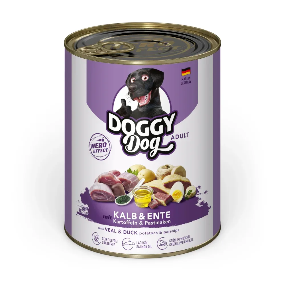 Sparpaket DOGGY Dog Adult 24 x 800 g - Kalb & Ente