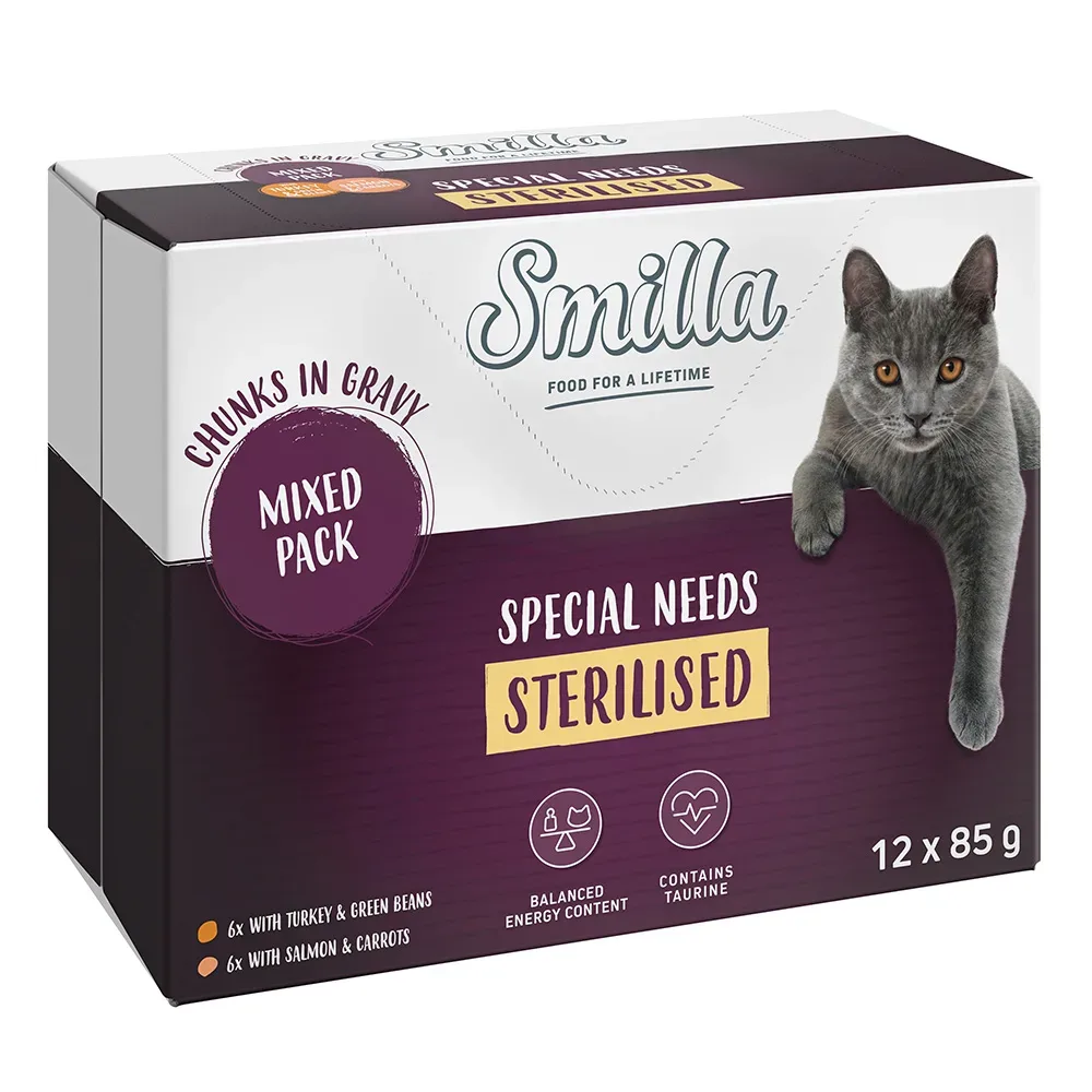 Smilla Frischebeutel Sterilised Häppchen mit Gemüse - 4 x 85 g Probiermix (Lachs, Pute)