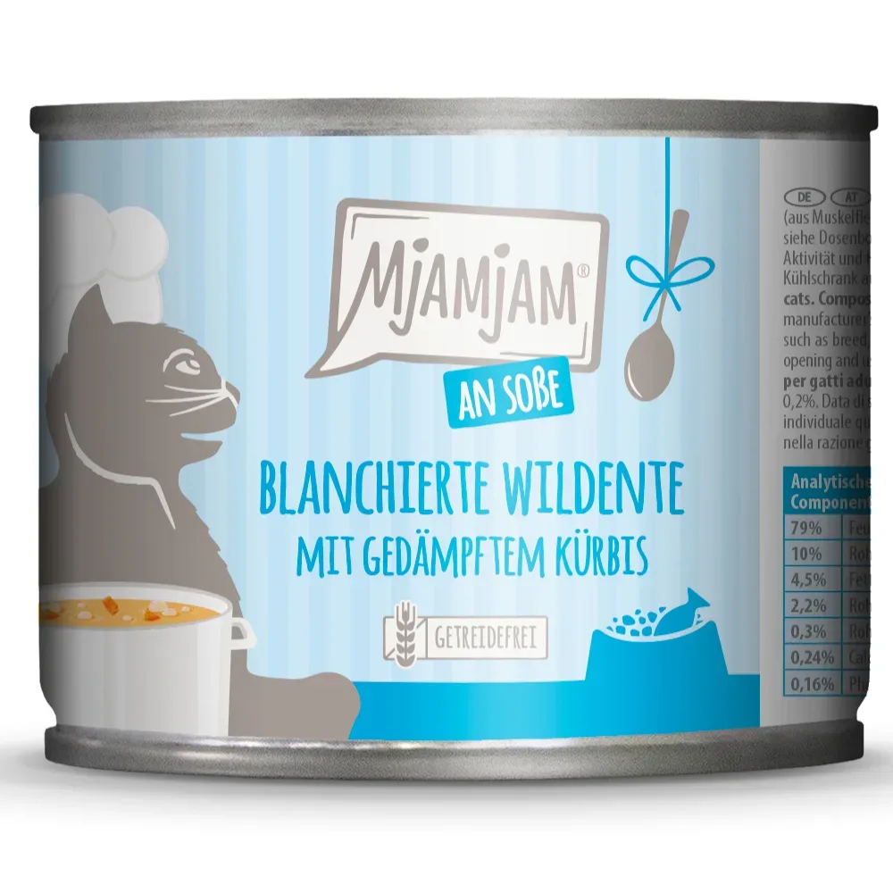 Sparpaket MjAMjAM an Sosse 24 x 185 g - blanchierte Wildente mit gedämpftem Kürbis